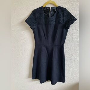 J. Crew Black Eyelet Lace Jersey Knit A Line Short Sleeve Dress 🌴